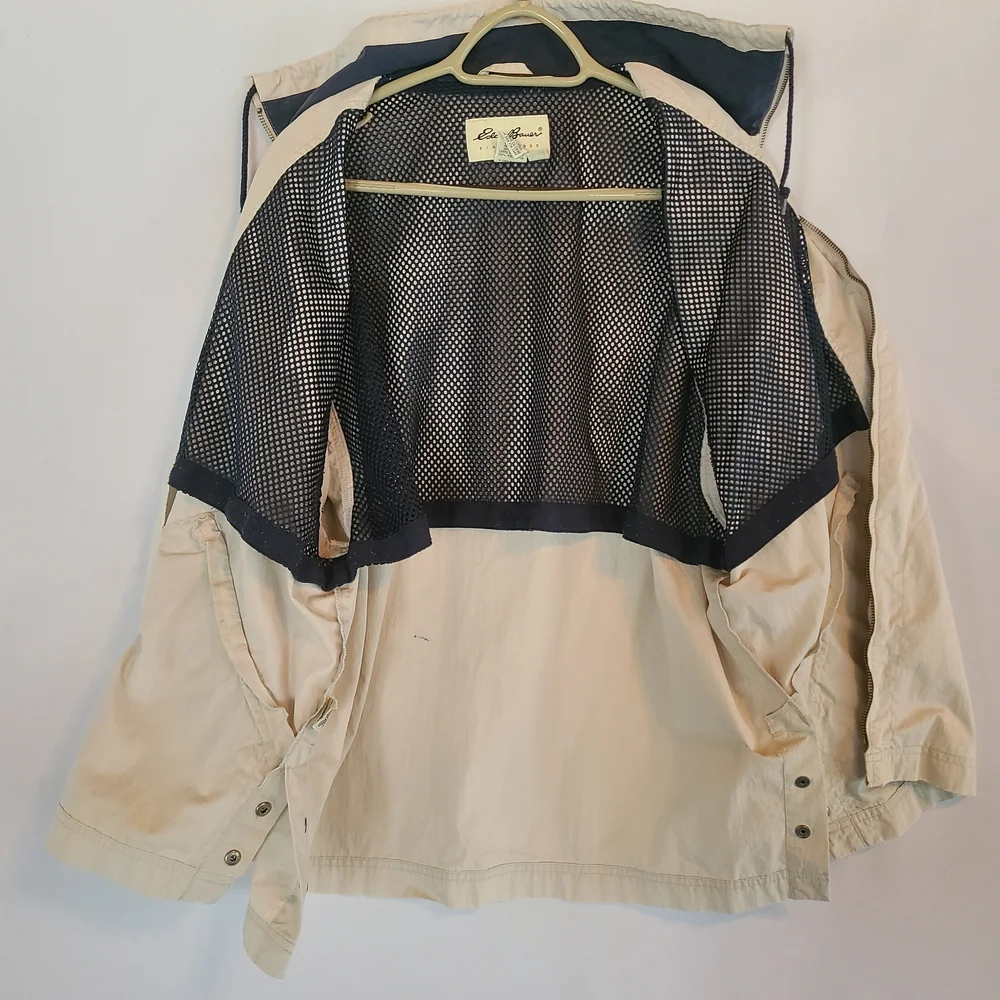 Vintage Eddie Bauer Mesh Lined Windbreaker Jacket Womens M Stone Oversized Gorpc